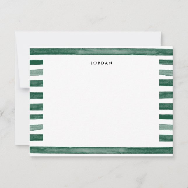 Green Watercolor Stripe Thank You Note Card (Front)