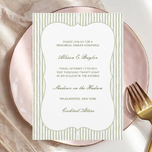 Green Watercolor Stripe Wedding Rehearsal Dinner Invitation