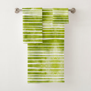 Green Watercolor Striped Modern Bath Towel Set