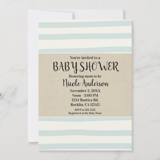 Green Watercolor Stripes Baby Shower Modern Kraft Invitation (Front)