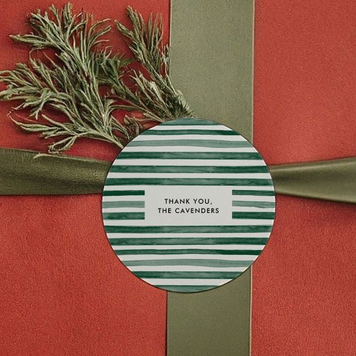 Green Watercolor Stripes Classic Round Sticker