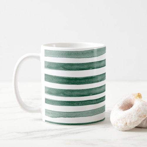 Green Watercolor Stripes Coffee Mug