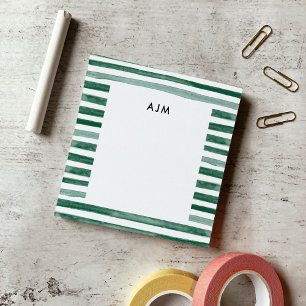 Green Watercolor Stripes Monogram Post-it Notes