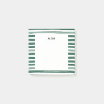 Green Watercolor Stripes Monogram Post-it Notes