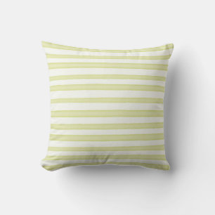 Green watercolor stripes on white throw pillow