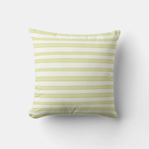 Green watercolor stripes on white throw pillow