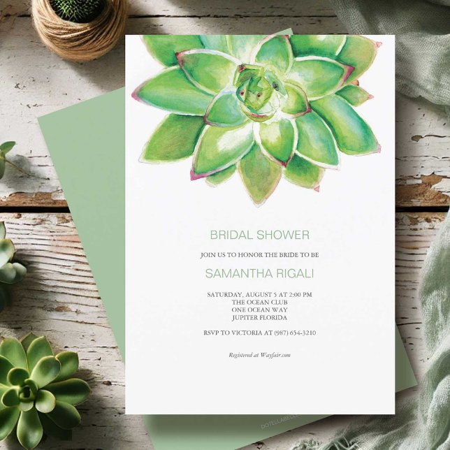 Green Watercolor Succulent Bridal Shower Invitation (green bridal shower invitations watercolor succulent by small business owner do tell a belle)