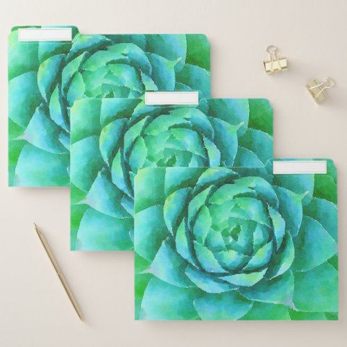 Green Watercolor Succulent File Folder