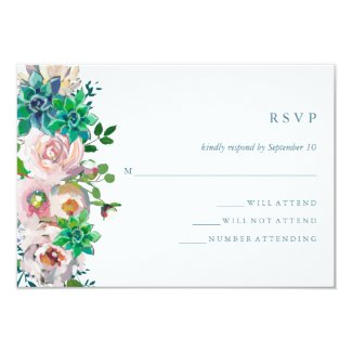 Green Watercolor Succulents and Flowers | RSVP Card