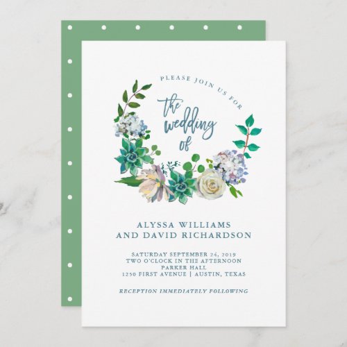 Green Watercolor Succulents and Flowers  Wedding Invitation