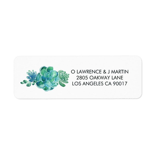 Green Watercolor Succulents Label (Front)
