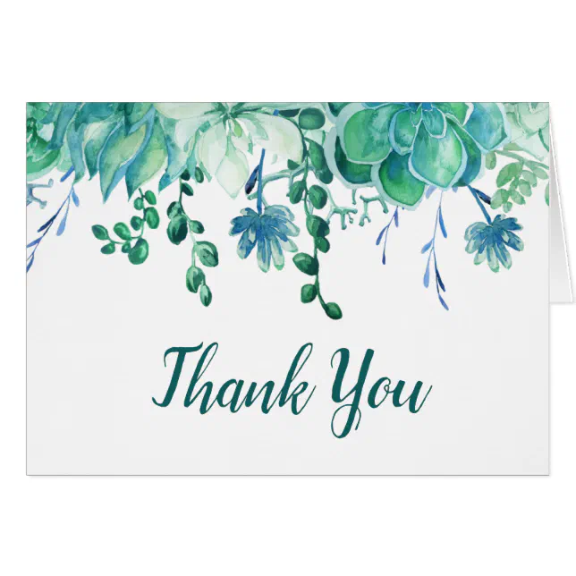 Green Watercolor Succulents Thank You Card | Zazzle