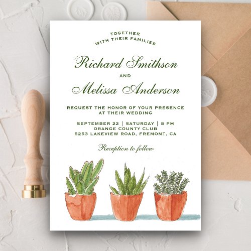 Green Watercolor Succulents Wedding Invitation