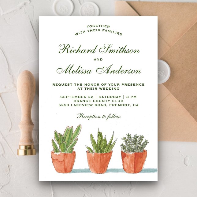 Green Watercolor Succulents Wedding Invitation (Creator Uploaded)
