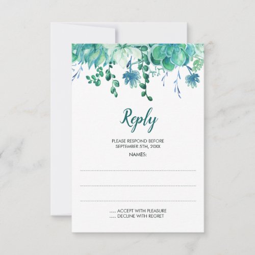 Green Watercolor Succulents Wedding Reply Cards