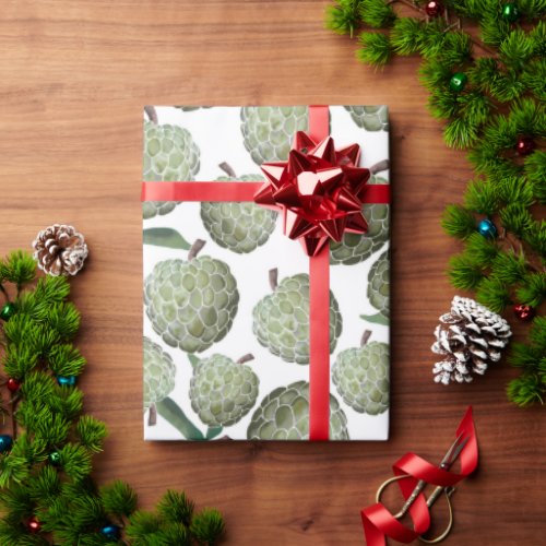 Green Watercolor Sugar Apples Hand Drawn Wrapping Paper