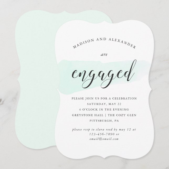 Green Watercolor Swatch Wedding Engagement Party Invitation (Front/Back)