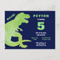 Green Watercolor T-Rex Dinosaur Birthday Party Invitation Postcard