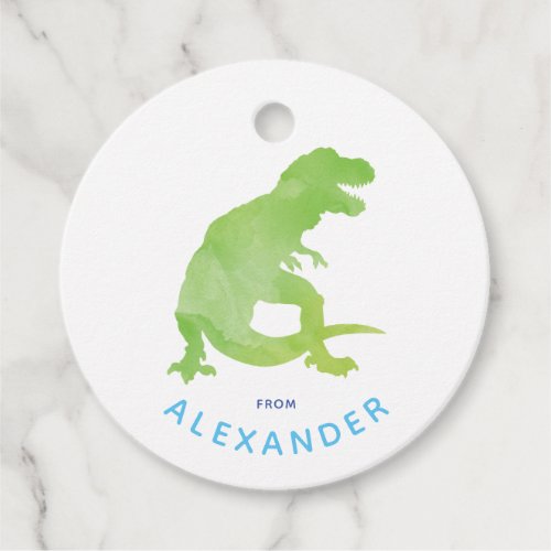 Green Watercolor T_Rex Dinosaur From Birthday Favor Tags
