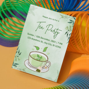 Green Watercolor Tea Party Invitation