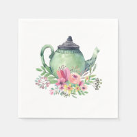 Green Watercolor Teapot and Floral