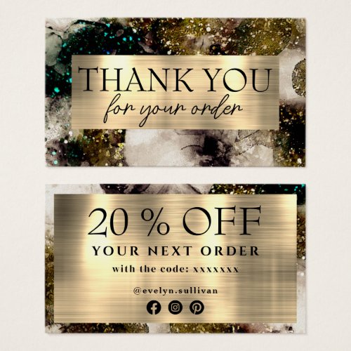 Green watercolor thank you discount card