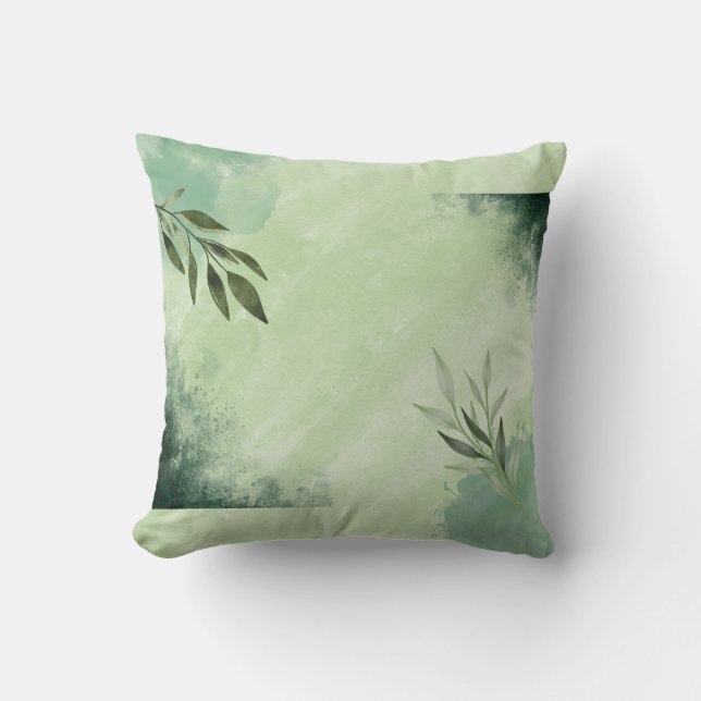 Green Watercolor  Throw Pillow (Front)