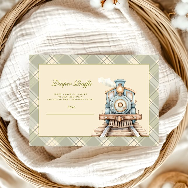 Green Watercolor Train Shower Diapper Raffle Enclosure Card (Creator Uploaded)