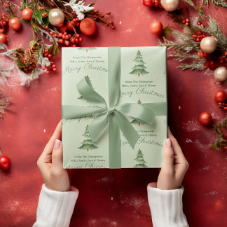Green Watercolor Tree Custom Christmas Wrapping Paper Sheets