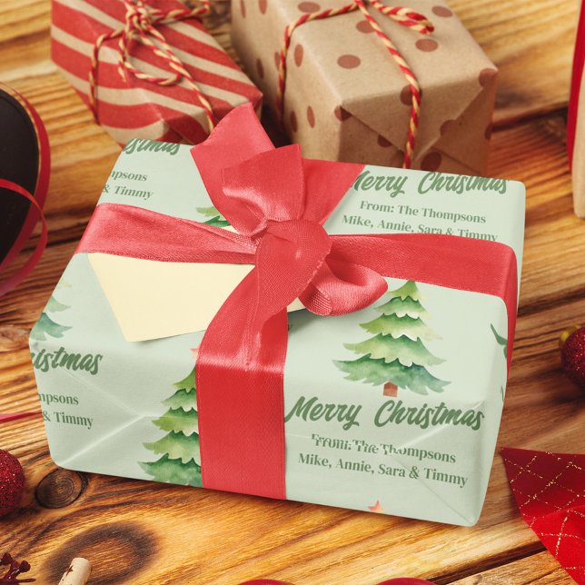 Green Watercolor Tree Custom Christmas Wrapping Paper Sheets (Creator Uploaded)