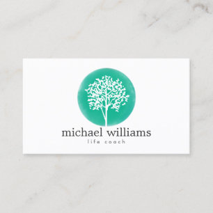 Green Watercolor Tree Life Coach, Counselors Business Card