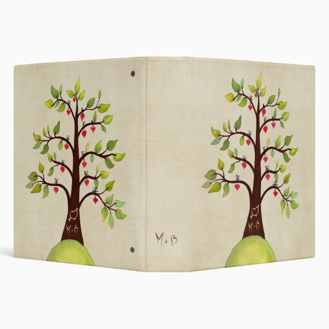 Green Watercolor Tree Monogram Wedding Binder (Background)