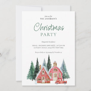 Green Watercolor Tree QR Code Christmas Party  Holiday Card
