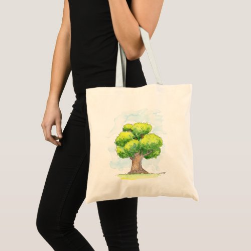 Green watercolor trees tote bag