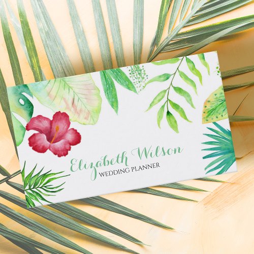 green watercolor tropical jungle business card