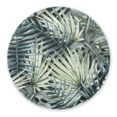 Green Watercolor Tropical Leaves Ceramic Knob