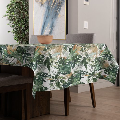 Green Watercolor Tropical Leaves  Pattern Tablecloth