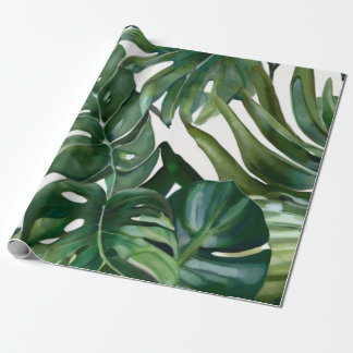 Green Watercolor Tropical Leaves Wrapping Paper