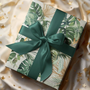 Green Watercolor Tropical Leaves Wrapping Paper