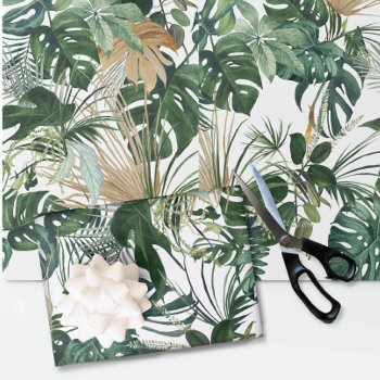 Green Watercolor Tropical Leaves Wrapping Paper by ColorFlowCreations at Zazzle