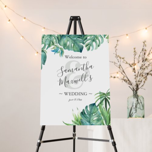 Green Watercolor Tropical Wedding Welcome Sign