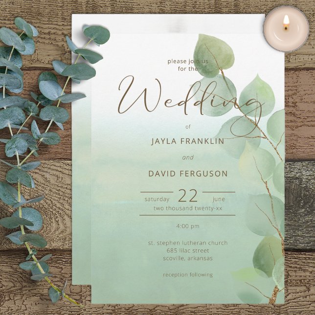 Green Watercolor Wash Eucalyptus Modern Invitation (Creator Uploaded)
