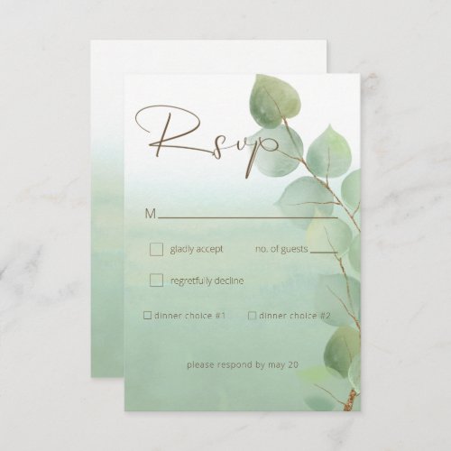 Green Watercolor Wash Eucalyptus Wedding RSVP Card