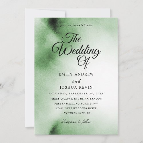 Green Watercolor Wash  Green Wedding  Invitation