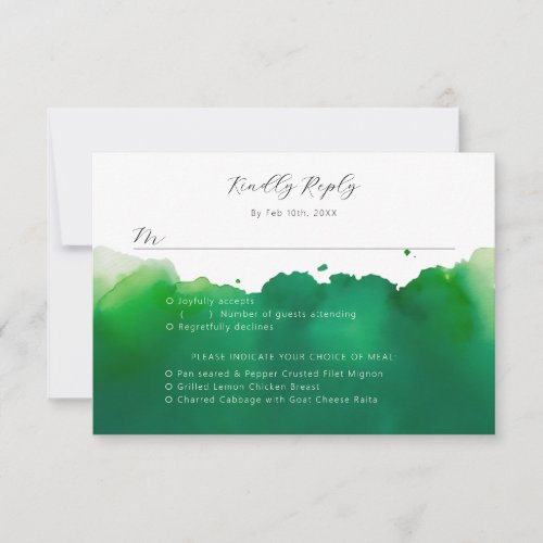 Green watercolor wash meal choices RSVP card