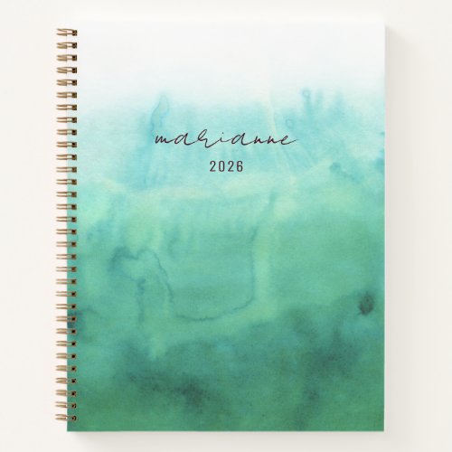 Green Watercolor Wash Personalized Script Sketch Notebook