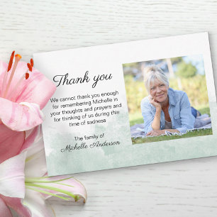 Green Watercolor Wash Photo Funeral Thank You Card