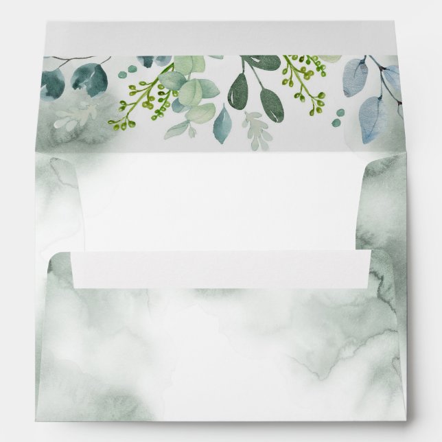 Green Watercolor Washes Wedding Envelope (Back (Bottom))