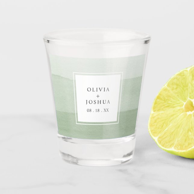 Green Watercolor Wedding Shot Glass (Front)