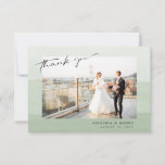 Green Watercolor Wedding Thank You Card<br><div class="desc">This modern and chic thank you card features an elegant hand-lettered script 'thank you' on the front with a sage green ombre watercolor background. Easily personalize the back with a thank you message to your family and friends. Find matching items in the Sage Watercolor Ombre Collection.</div>